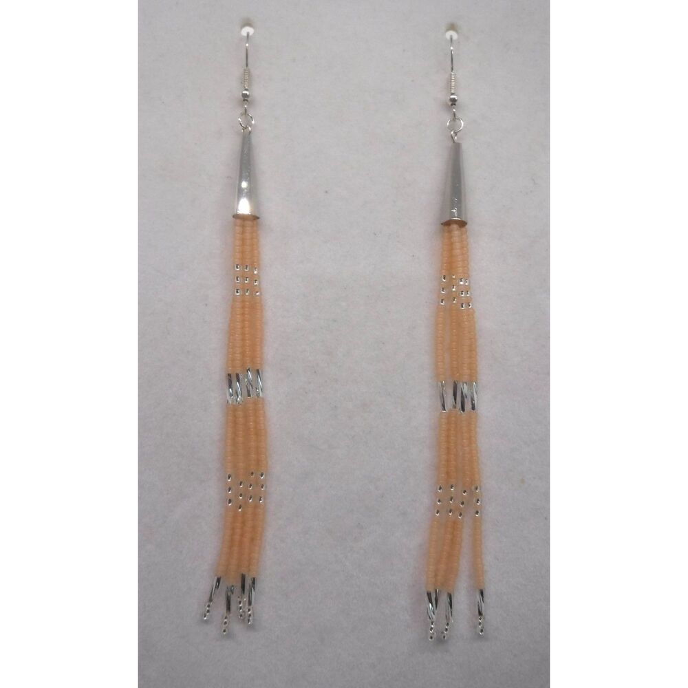 Earrings Beaded Peach & Silver